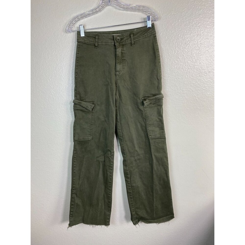 Oat New York Olive Green Cargo Pants Women Size 4 /27 Wide leg Utility Y2K
